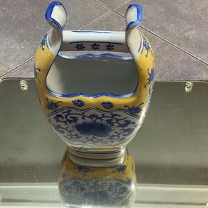 Elegant Blue and Yellow Ceramic Vase